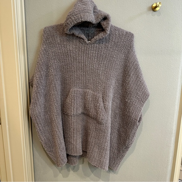 Barefoot Dreams CozyChic Hooded Pullover XS S Taupe Plush Lounge Sweater - Picture 3 of 11